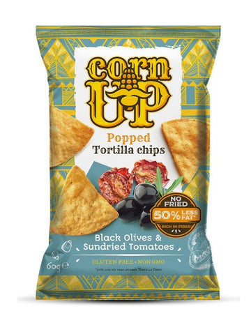 Corn Up  Kukuričné tortillové lupienky s čiernymi olivami a paradajkami 60 g - 91976