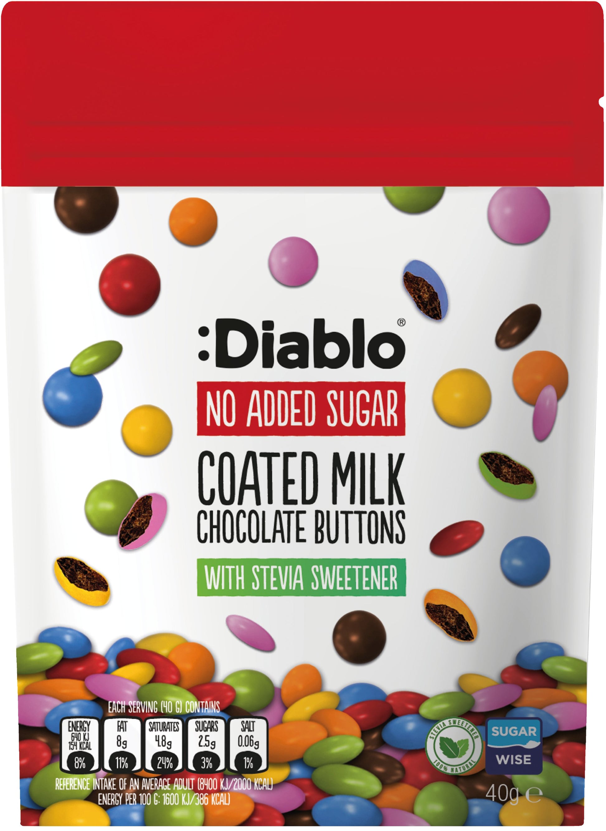 Diablo dražé s mliečnou čokoládovou polevou bez pridaného cukru 40 g - 90521