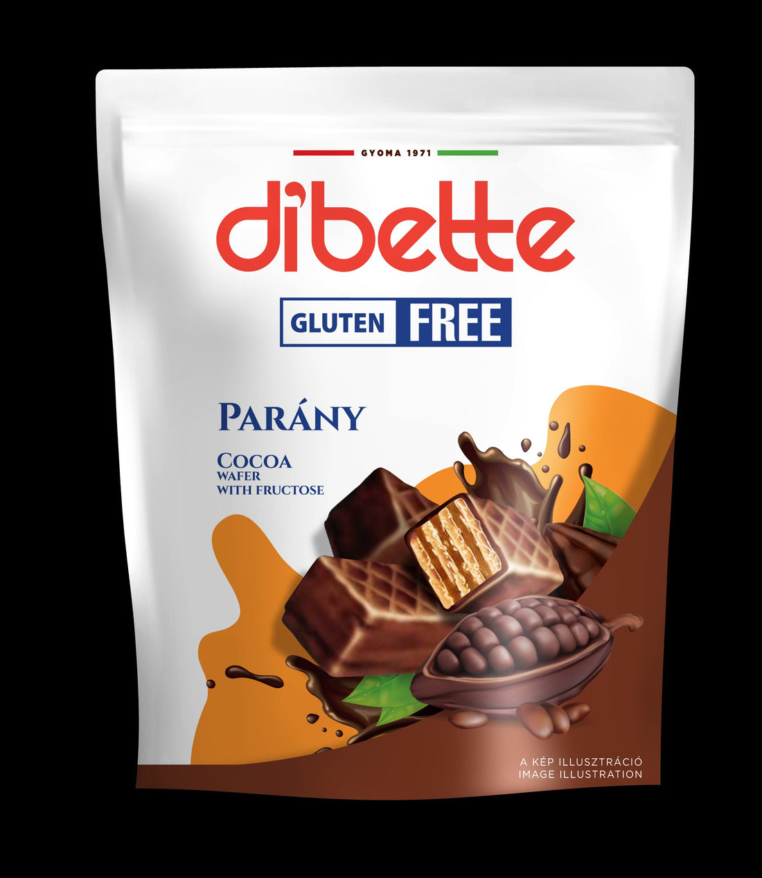 Dibette Dibette oblátky máčané v kakau a plnené kakaovým krémom, bez lepku s fruktózou 120 g - 90923