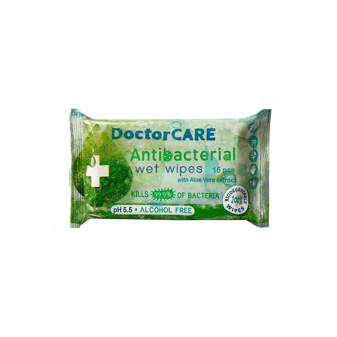 Doctor Care antibakteriálne vlhčené obrúsky s aloe vera 15 ks - 89948