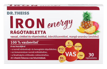 Dr.Theiss energetické žuvacie tablety so železom, zinkom a vitamínmi s príchuťou manga a ananásu 30 ks - 96720