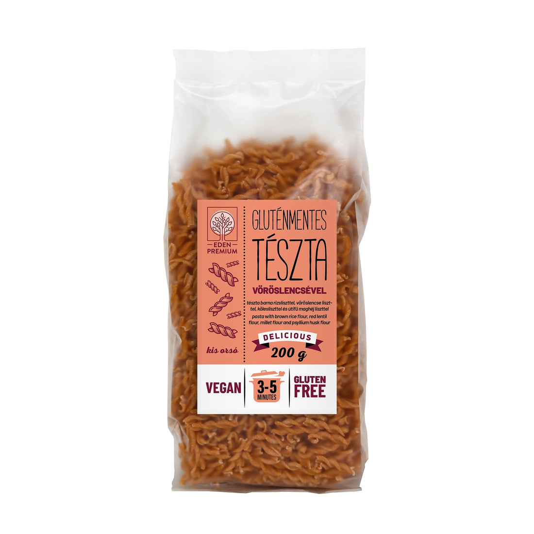 Eden Premium  bezlepkové cestoviny s červenou šošovicou a hrachom malé vretená  200 g - 91453