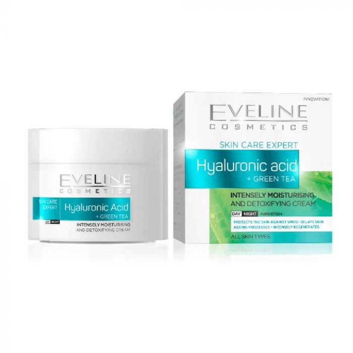 Eveline intenzívny hydratačný denný/nočný krém na tvár s kyselinou hyalurónovou a zeleným čajom 50 ml - 93779