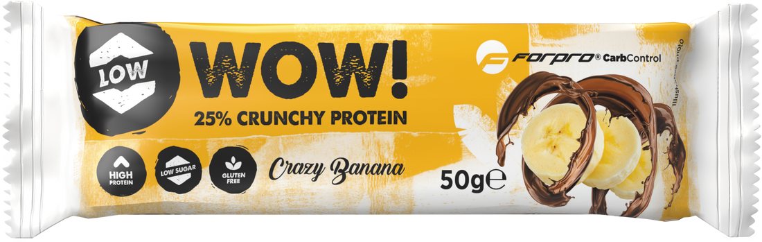 Forpro wow 25% crunchy proteínová tyčinka crazy banán 50 g - 97636
