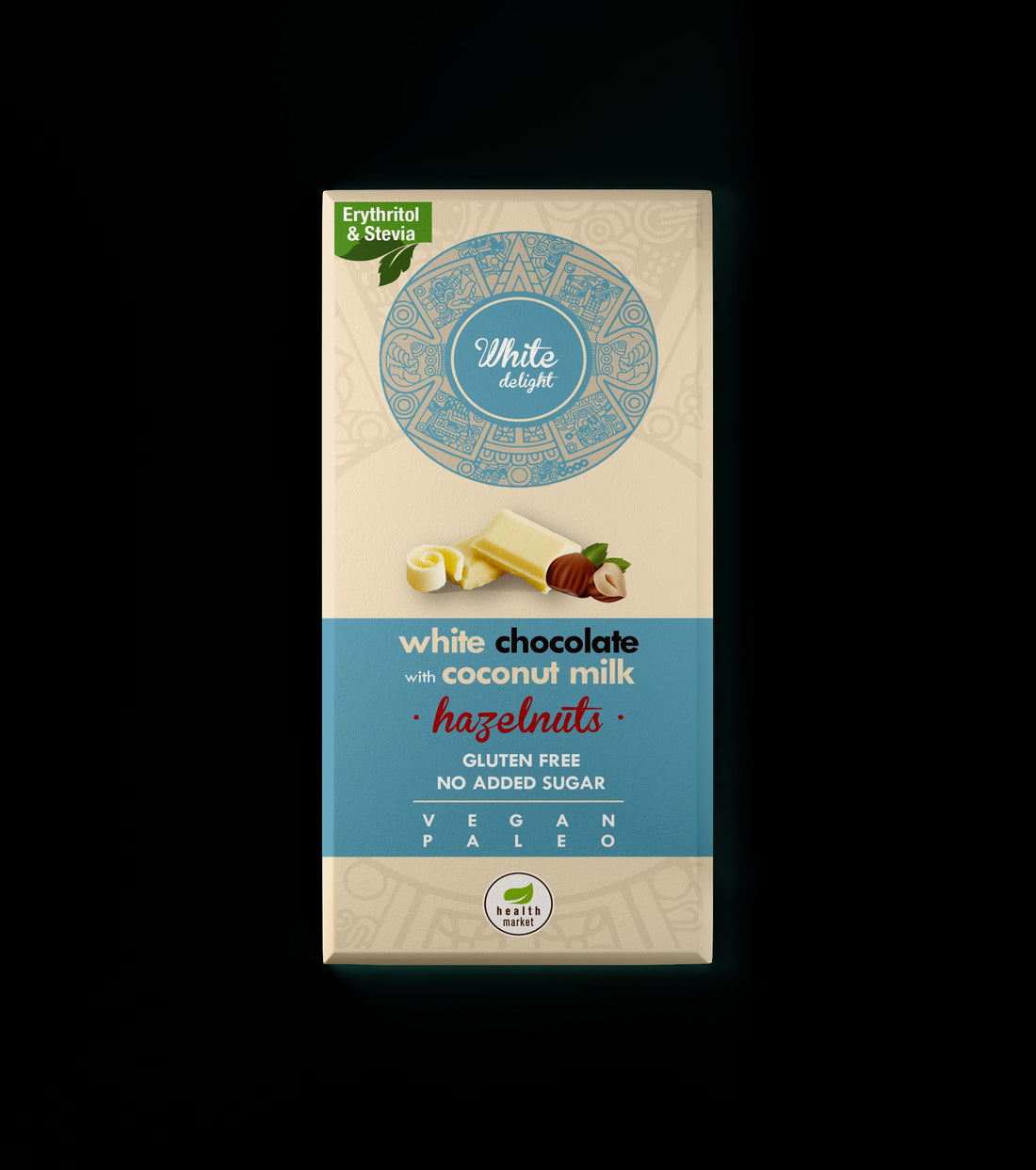 Health Market white delight kokosová mliečna biela čokoláda s celými lieskovými orieškami a sladidlami 80 g - 58584