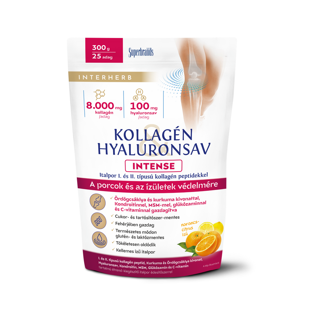 Interherb kolagén a kyselina hyalurónová na stavbu chrupavky v prášku s intenzívnou pomarančovo-citrusovou príchuťou 300 g - 95910