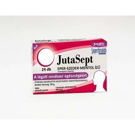 Jutavit Jutasept tablety nadýchaciecesty s príchuťou jahoda-stružina-mäta 24 tabliet - 57606