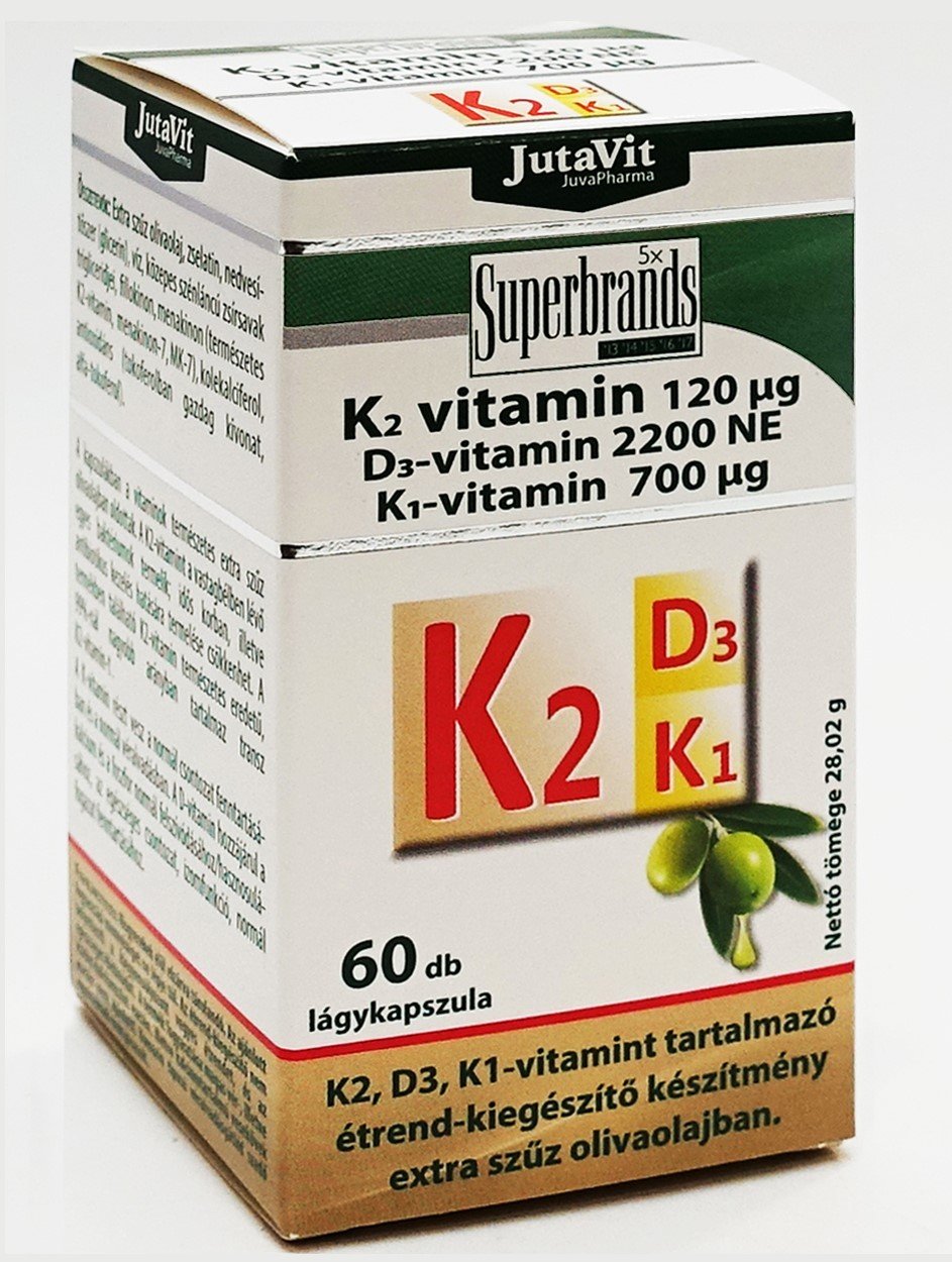 Jutavit vitamín K2 (120µg) D3 (2200NE) K1 (700µg) mäkké želatínové kapsuly 60 kapsúl - 83473