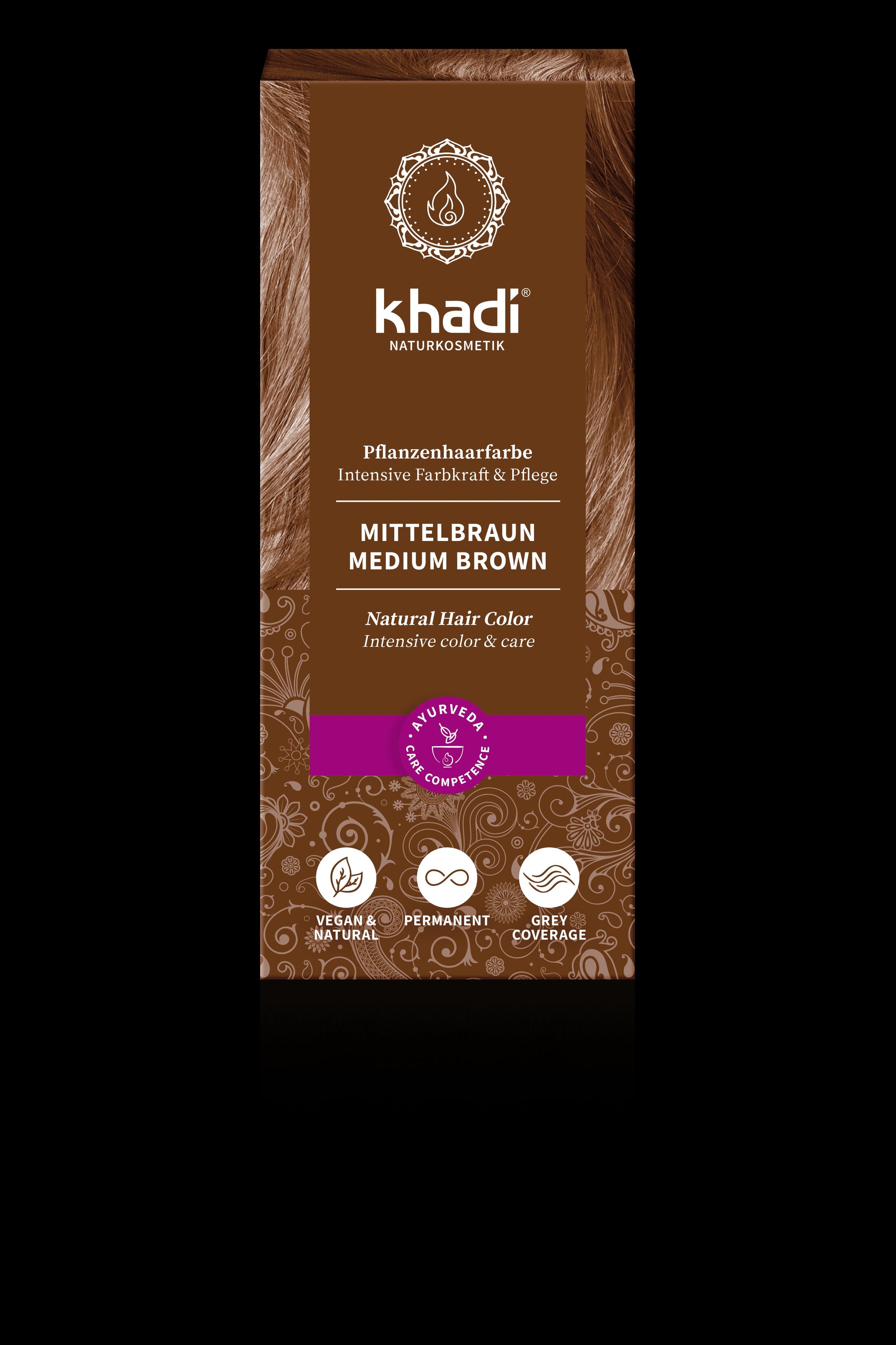 Khadi organická farba na vlasy v prášku stredne hnedá 100 g - 58918
