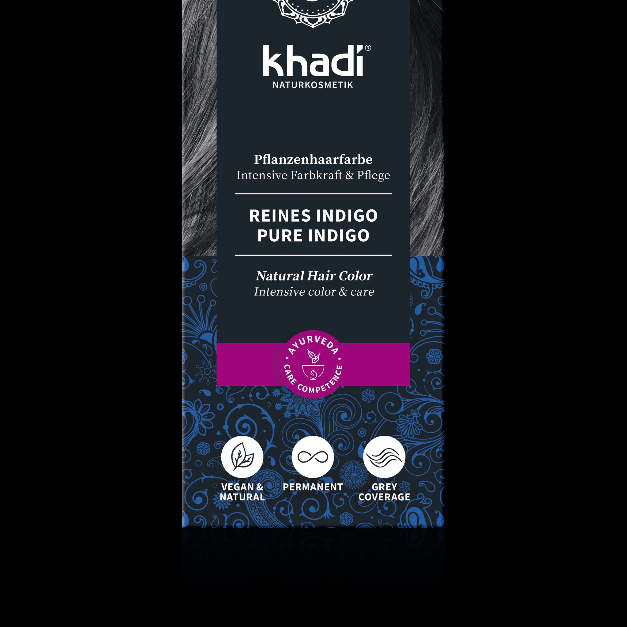 Khadi organická prášková farba na vlasy modro-čierno-indigová 100 g - 31558