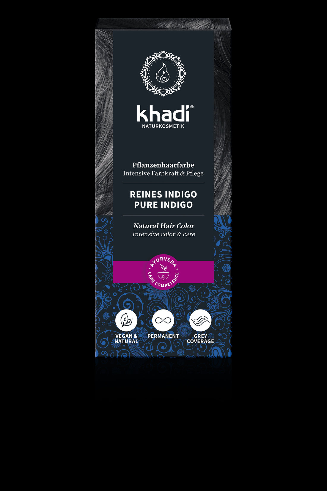 Khadi organická prášková farba na vlasy modro-čierno-indigová 100 g - 31558