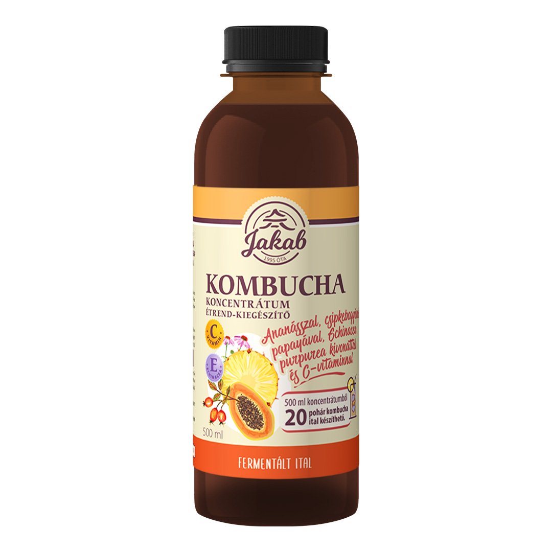 Jakab Kombucha čajový koncentrát s ananásom, šípkami, papájou, echinaceou purpurovou a vitamínom c 500 ml - 91708