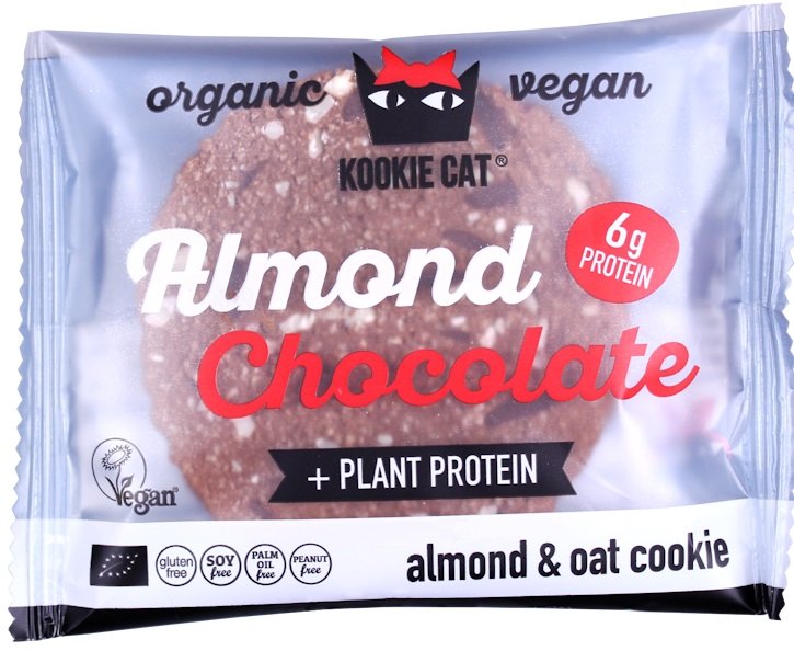 Kookiecat organické vegánske bezlepkové mandľové ovsené sušienky, proteínová čokoláda 50 g - 83217