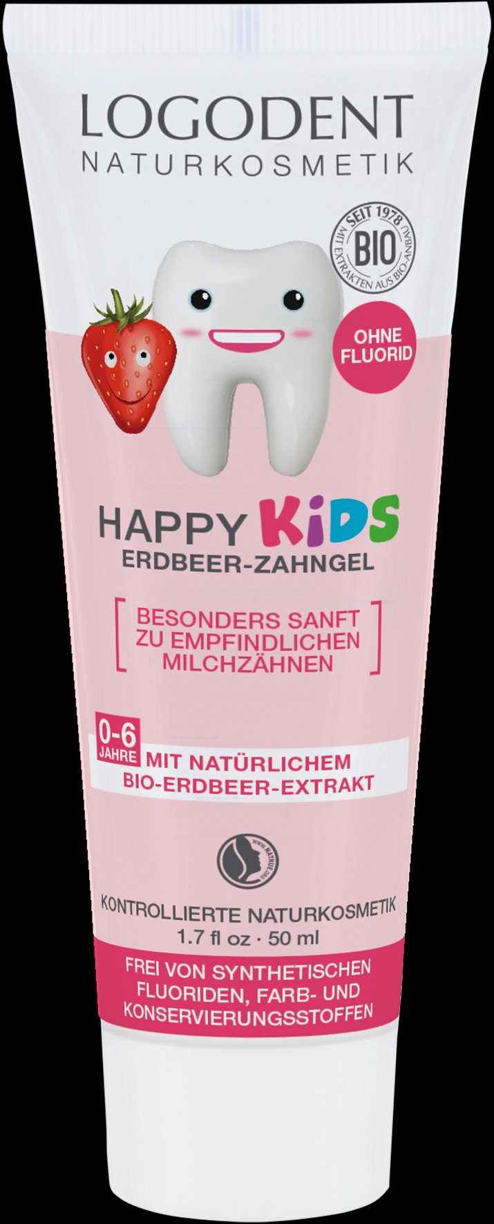 Logodent bio happy kids detský zubný gél bez fluoridu s jahodovým extraktom 50 ml - 56634