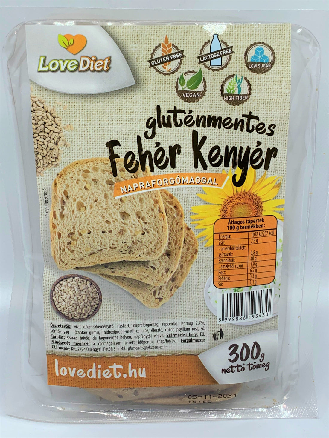 Lovediet bezlepkový biely chlieb so slnečnicovými semienkami 300 g - 94263