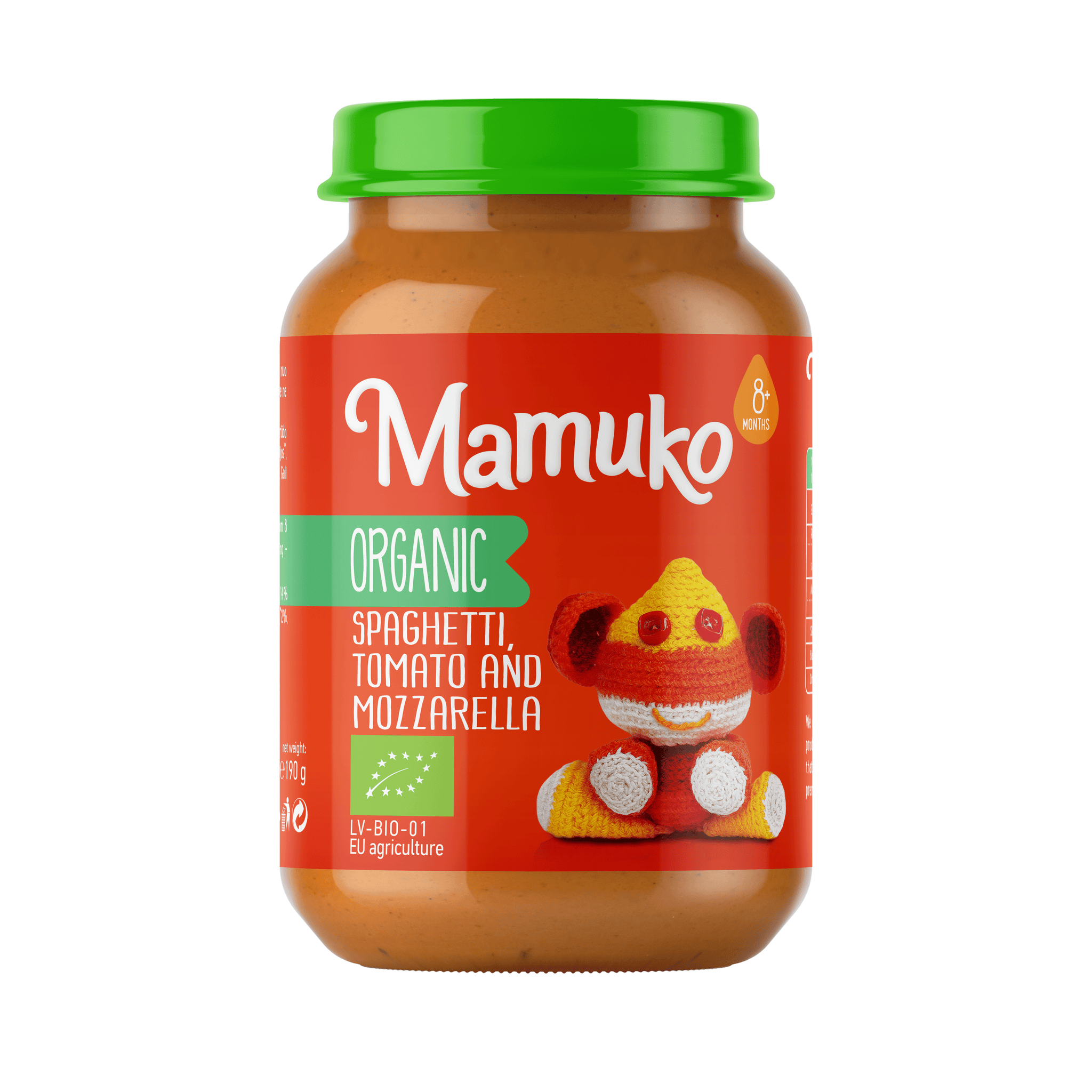 MAMUKO BIO SPAGHETTI, PARADICSUM A MOZZARELLA pre bábätká od 8 mesiacov 190 g