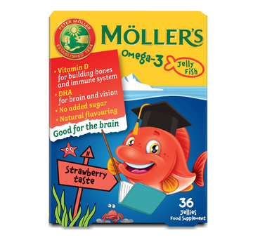 Möllers omega-3 rybí vitamín pre deti s vitamínom d, jahodová príchuť 36 ks - 95278