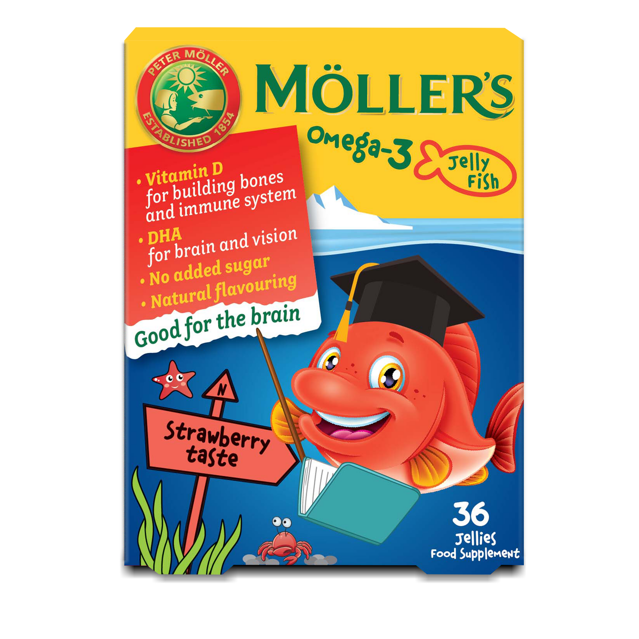 Möllers omega-3 rybí vitamín pre deti s vitamínom d, jahodová príchuť 36 ks - 95278