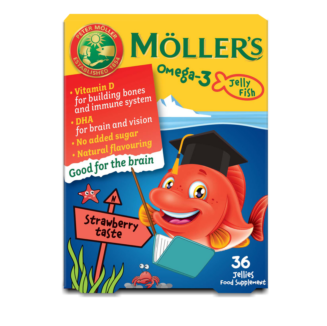 Möllers omega-3 rybí vitamín pre deti s vitamínom d, jahodová príchuť 36 ks - 95278