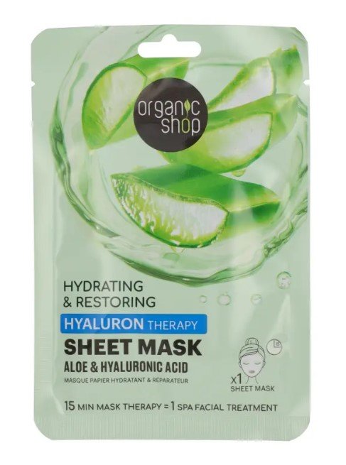 Organic Shop organická závojová maska hydratačná a obnovujúca s aloe vera a kyselinou hyalurónovou 25 g - 93955