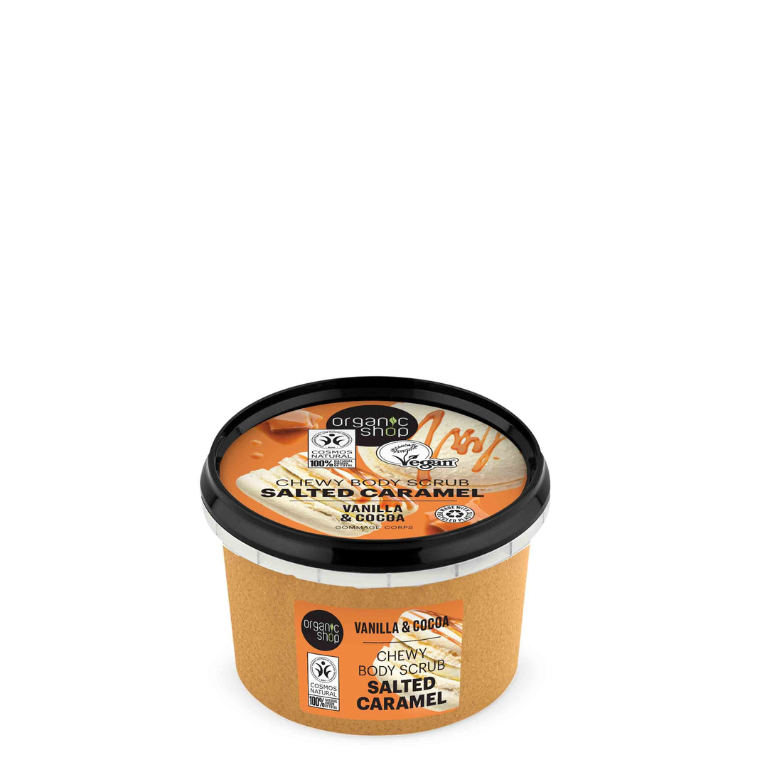 Organic Shop organický cukrový telový peeling so slaným karamelom, vanilkou a kakaom 250 ml - 95275