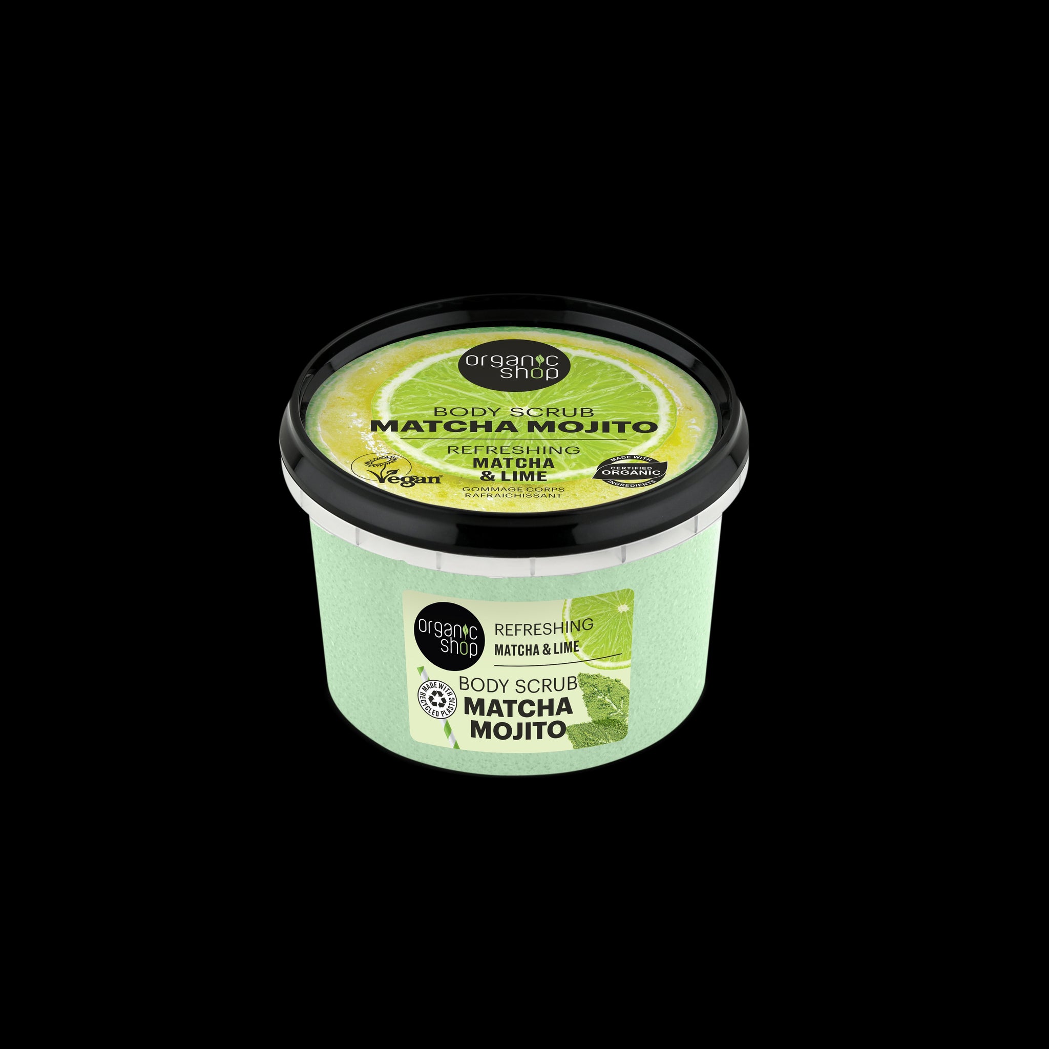 Organic Shop organický cukrový telový peeling s osviežujúcou matchou a limetkou 250 ml - 93948
