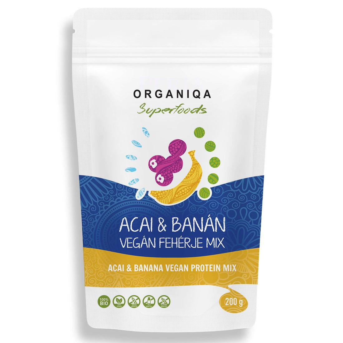 Organiqa 100% organická vegánska proteínová zmes acai-banán 200 g - 53258