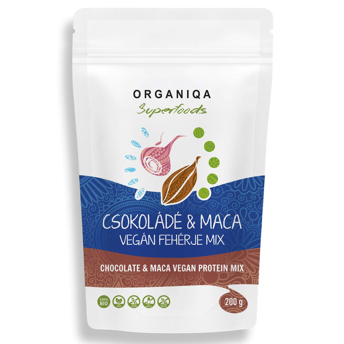 Organiqa 100% organická vegánska proteínová zmes čokoláda-maca 200 g - 53257