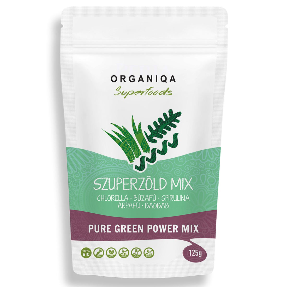 Organiqa bio raw pure green , super zelený mix v prášku  125 g - 51232