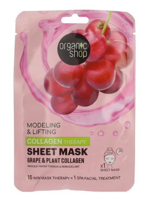 Organic Shop organická závojová maska so spevňujúcim hroznom a rastlinným kolagénom 25 g - 93954