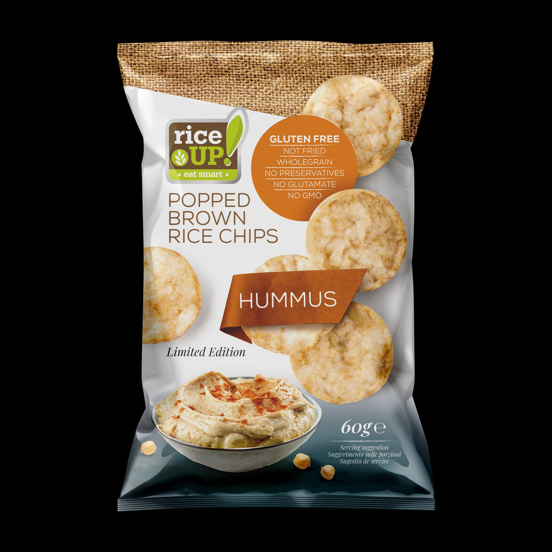 Rice Up chipsy z hnedej ryže s príchuťou hummusu 60 g - 84858
