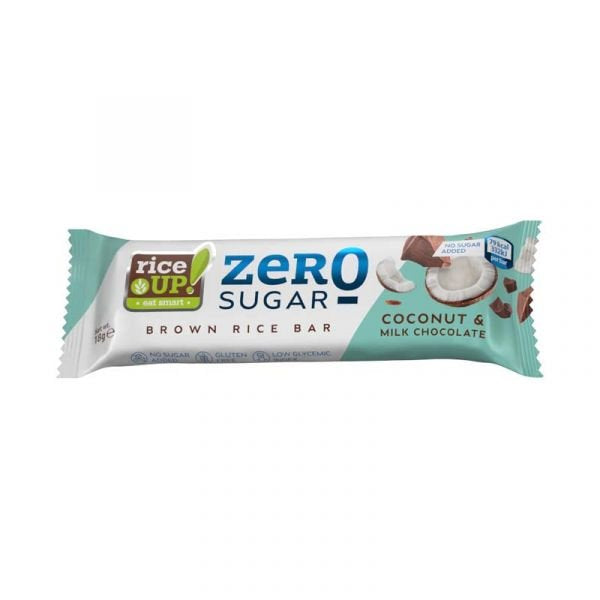 Rice Up zero ryžová tyčinka s kokosovou príchuťou a mliečnou čokoládou bez pridaného cukru 18 g - 91971