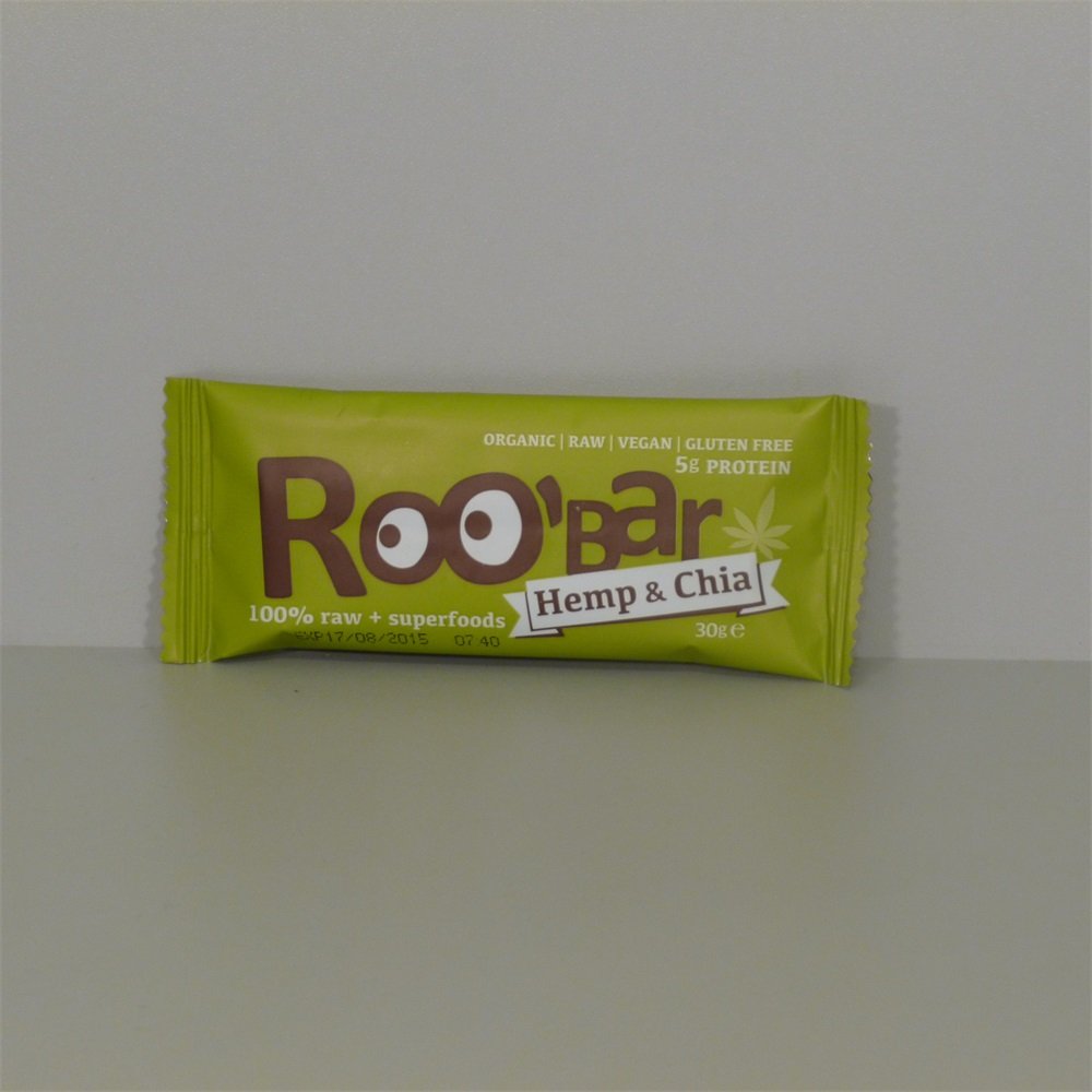 Roobar 100% raw organická ovocná tyčinka s konope a chiou 30 g - 40602