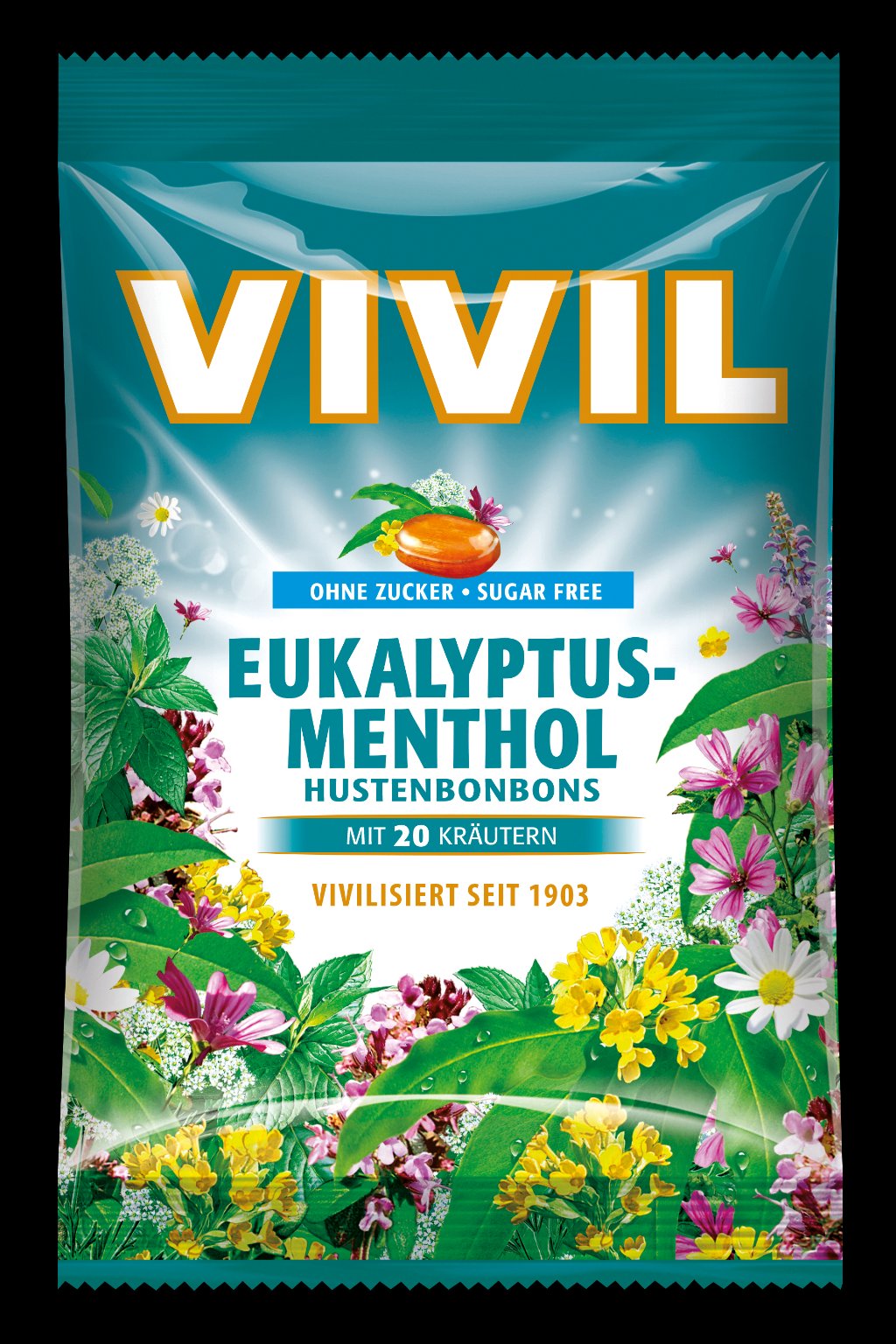 Vivil mentolový eukalyptový cukor do hrdla bez cukru 60g - 84873