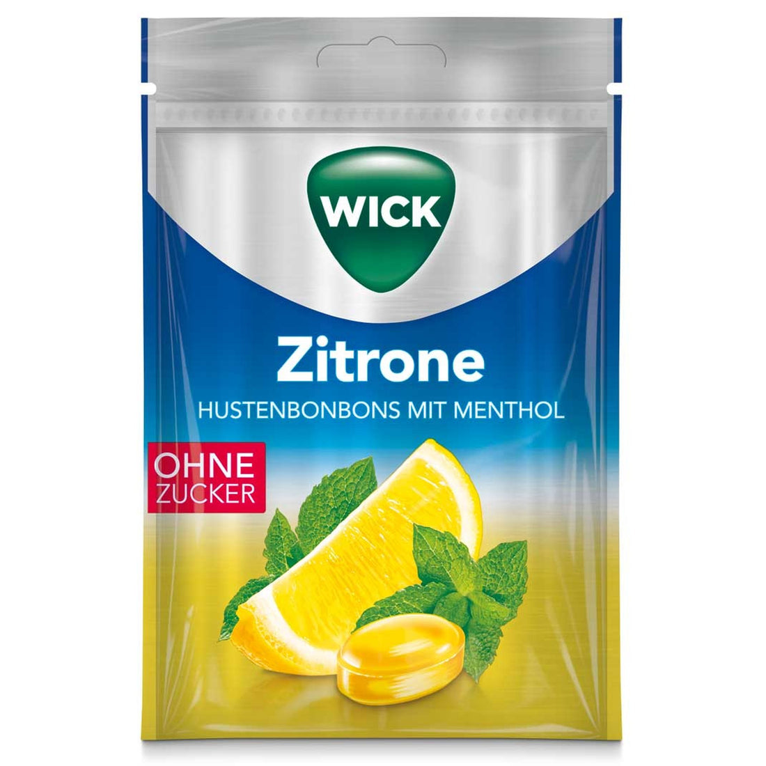 WICK  cukríky do hrdla s citrónom a mentolom bez cukru 72 g - 85290